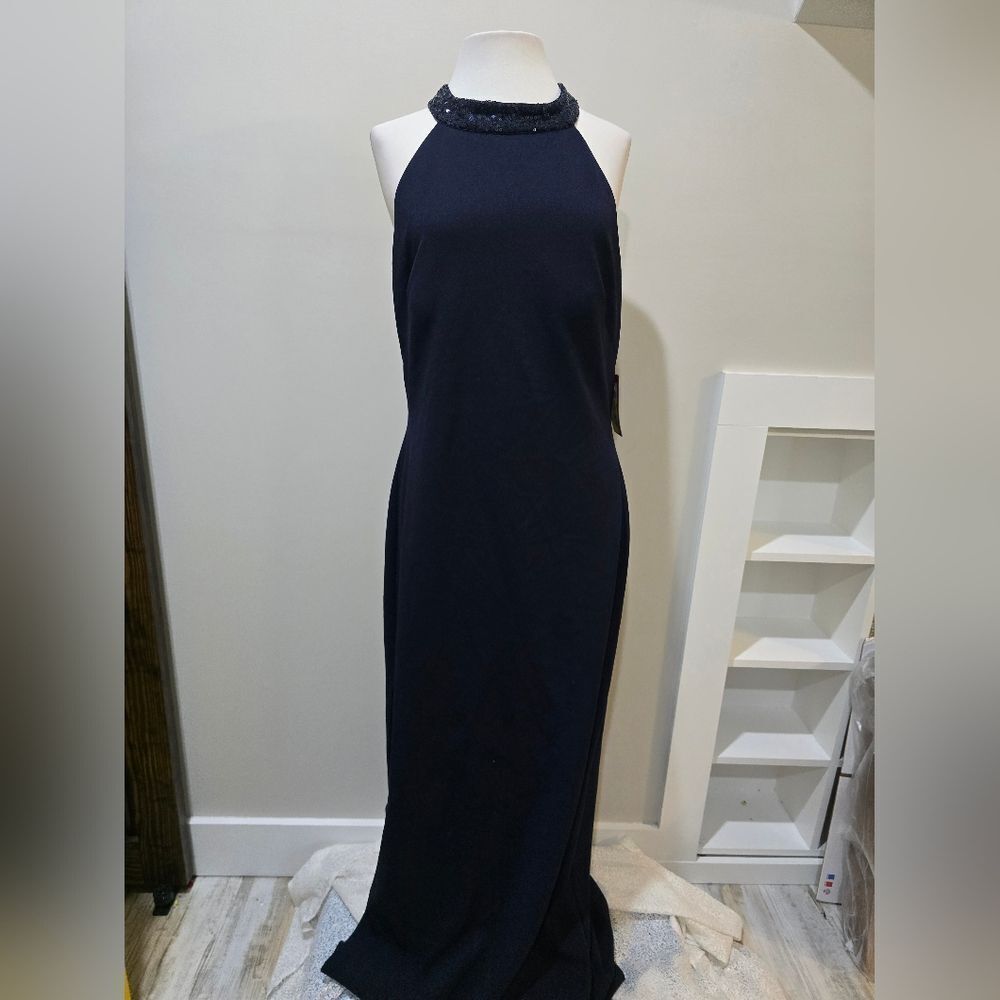 Vince Camuto Sequin Neck Column NWT Size 14 Navy Blue - Picture 3 of 6